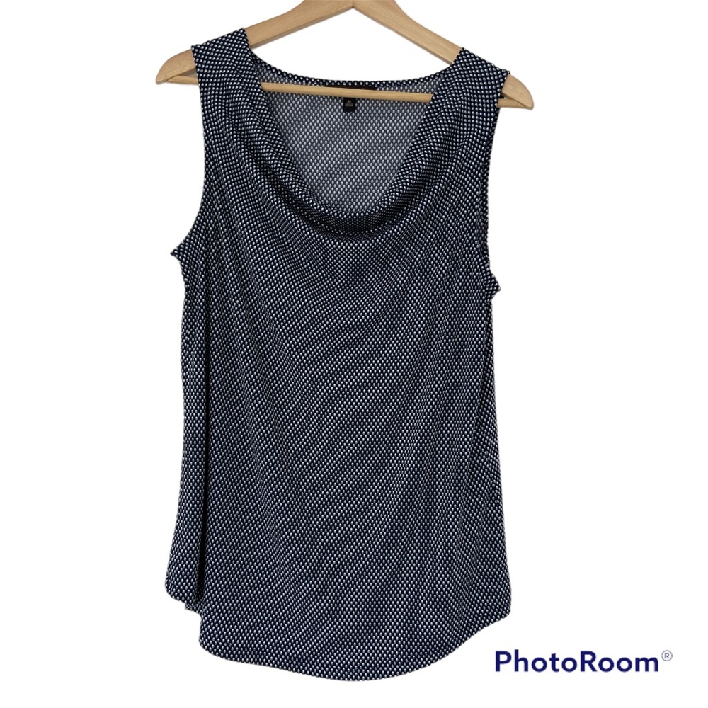 BANANA REPUBLIC BLACK GEOMETRIC PRINT SLEEVELESS COWL TOP/BLOUSE, SIZE MEDIUM